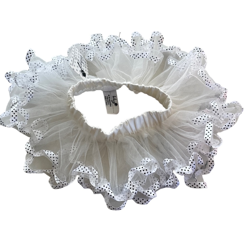 White Polka Dot Trim Tulle Tutu Skirt for Girls